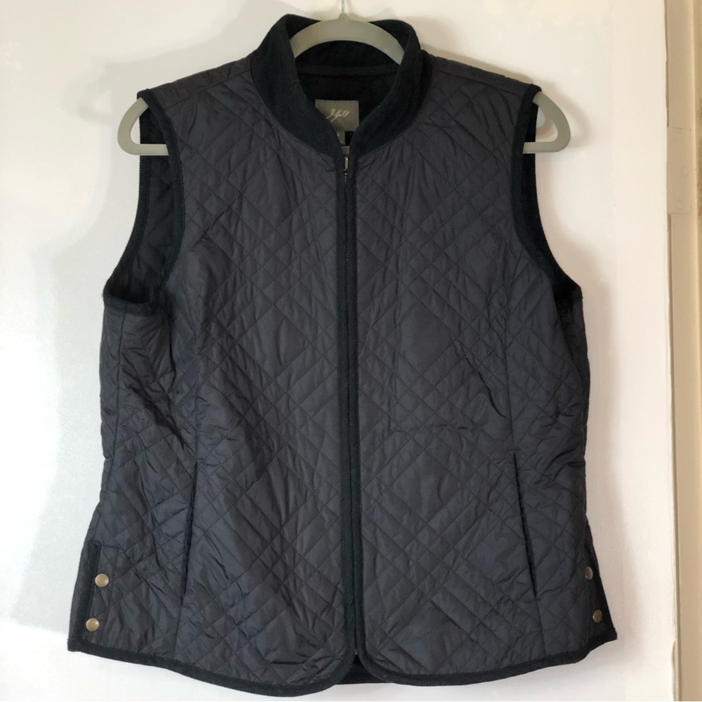 J.Jill Black Full Zip Sleeveless Side Snap Quilted Vest Size M
